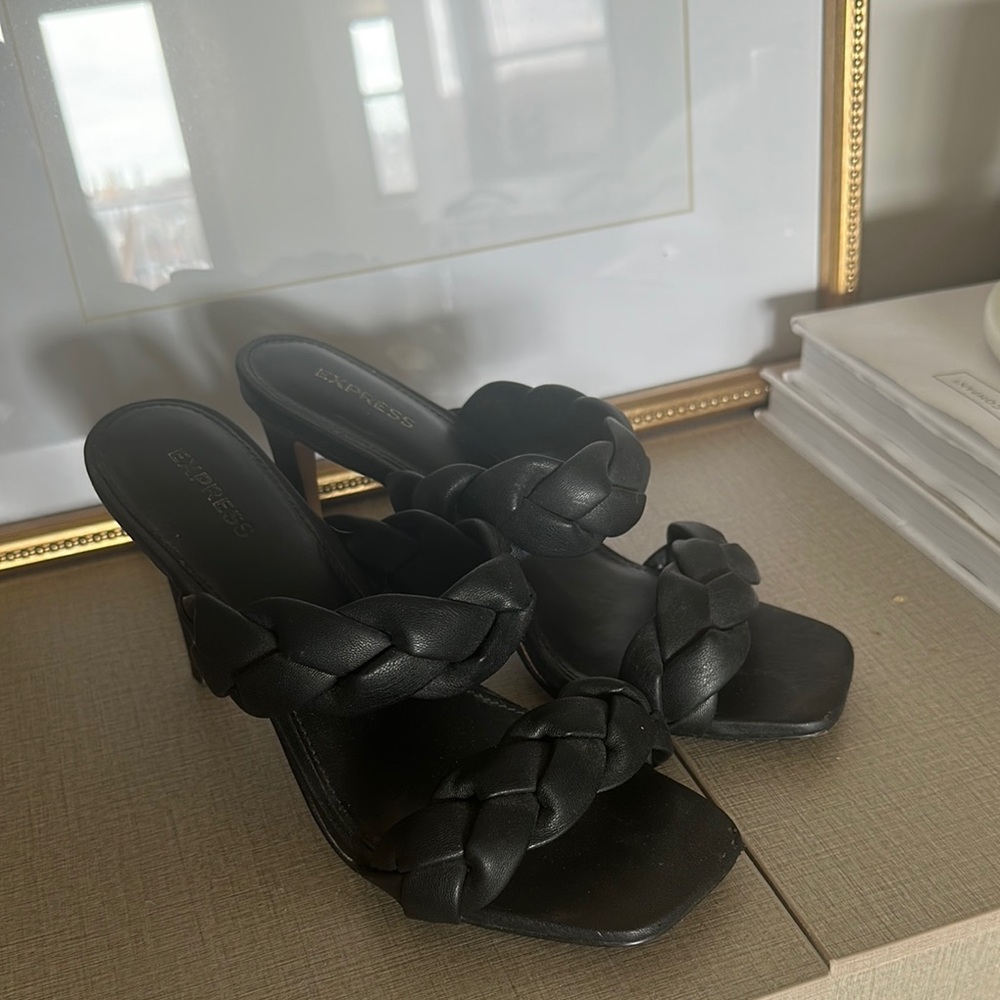 Black Chunky Braided Heels